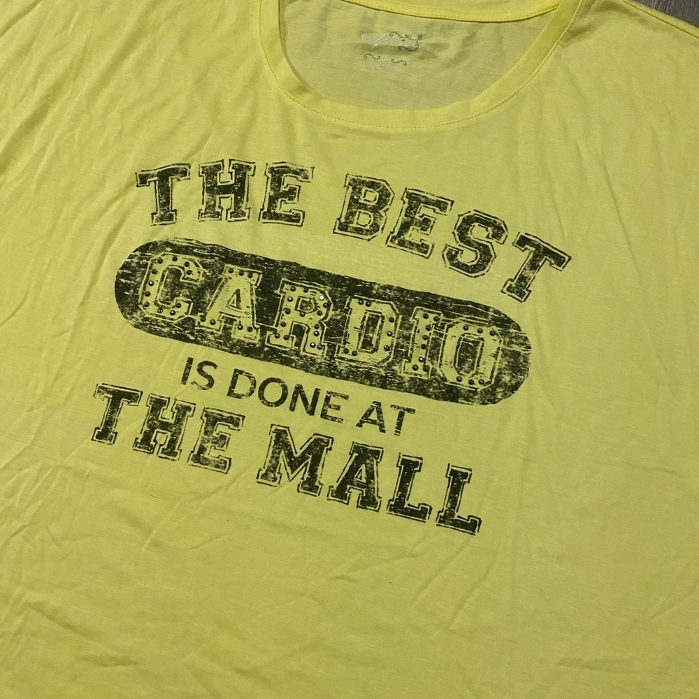 Style & Co Yellow Graphic Tee | “The Best Cardio Is Done At The Mall” | Size 0X - Picture 3 of 3